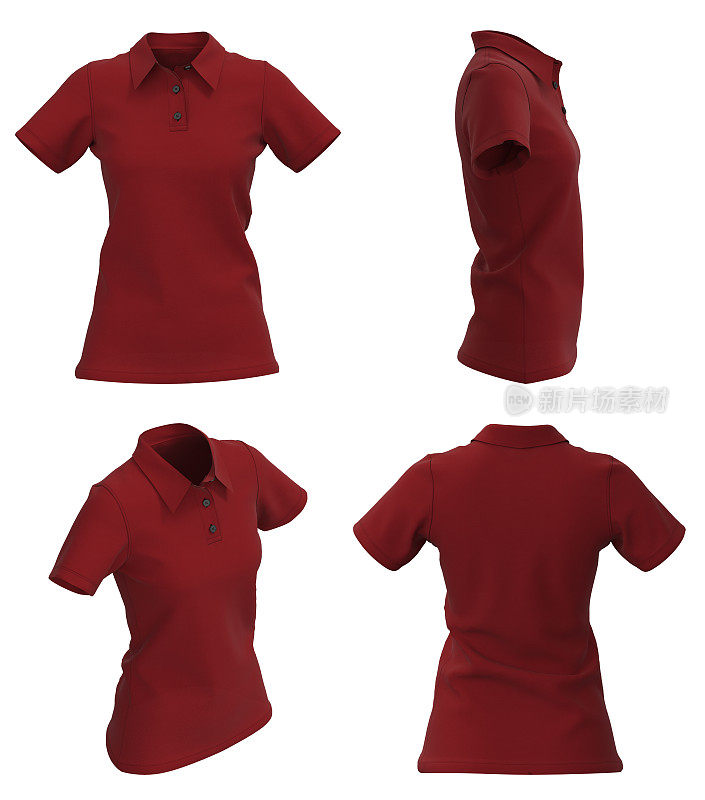 女士Polo t恤模型。孤立。红色女Polo衫